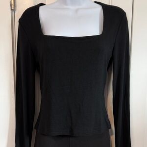 RIHOAS Black Square Neck Long Sleeve Top